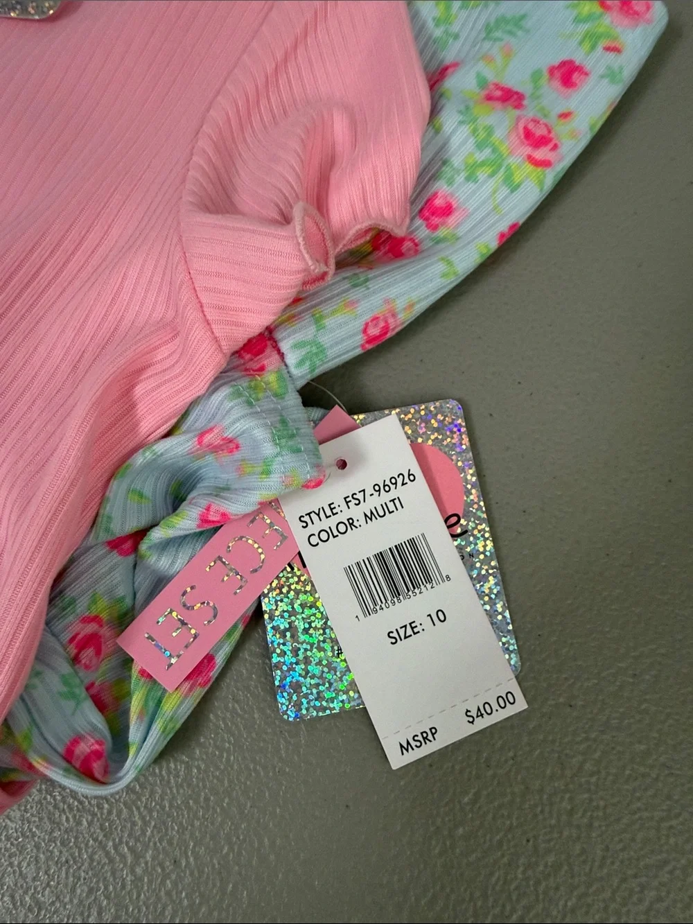 Freestyle Girls Skort and Tee Set NWT Size 10 Pink Blue Floral Ribbed